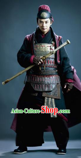 Traditional Ancient Chinese Han Dynasty General Feng Yi Helmet and Armour Replica Costume for Men