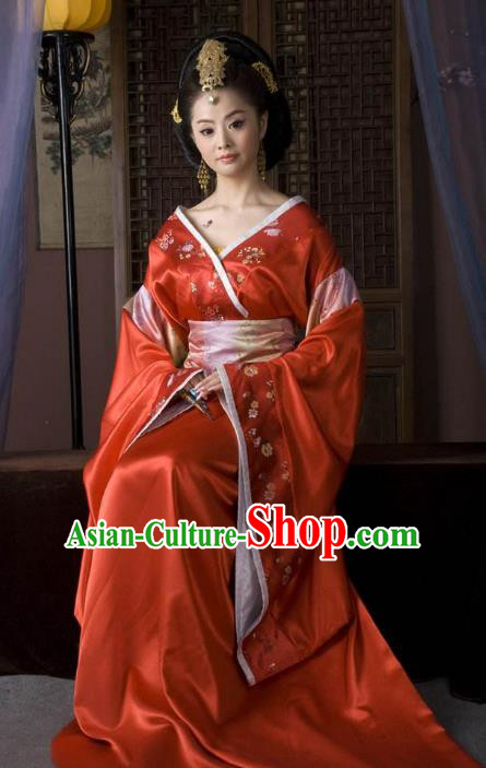 Ancient Traditional Chinese Han Dynasty Imperial Empress Embroidered Hanfu Dress Replica Costume for Women