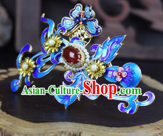 Chinese Ancient Handmade Hair Accessories Classical Hairpins Blueing Butterfly Hair Clip for Women