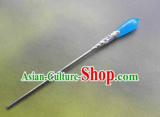 Chinese Ancient Handmade Hair Accessories Blue Hairpins Classical Hanfu Hair Clip for Women