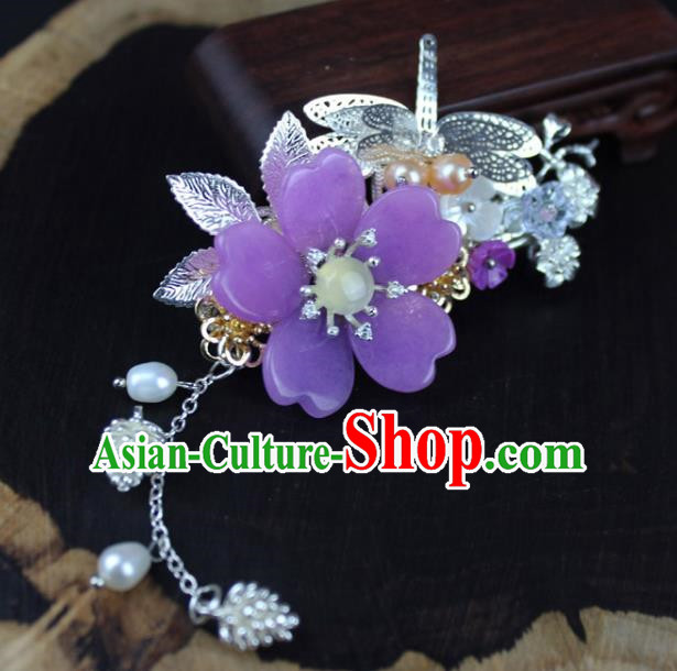 Chinese Ancient Handmade Hair Accessories Hairpins Classical Hanfu Purple Flower Hair Claw for Women