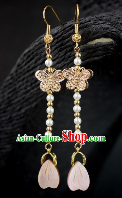 Chinese Ancient Handmade Accessories Earrings Golden Butterfly Tassel Eardrop for Women