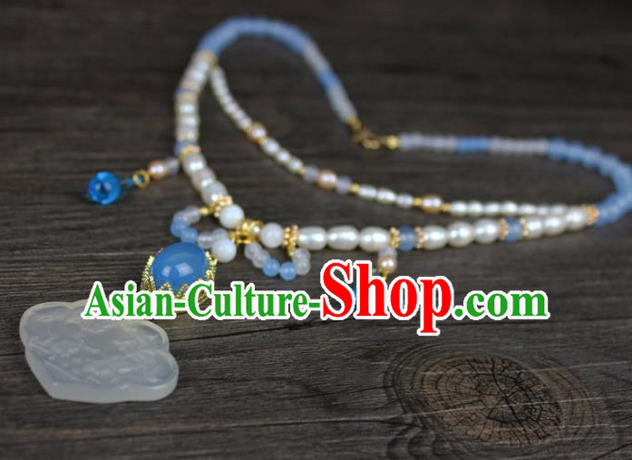 Chinese Ancient Handmade Accessories Pearls Jade Necklace for Women
