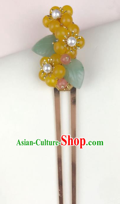 Chinese Ancient Handmade Hair Accessories Yellow Beads Hair Clip Classical Hanfu Hairpins for Women
