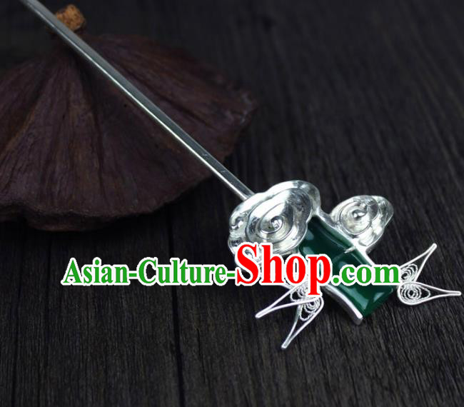 Chinese Ancient Handmade Hair Accessories Bamboo Hair Stick Classical Hanfu Sliver Hairpins for Women