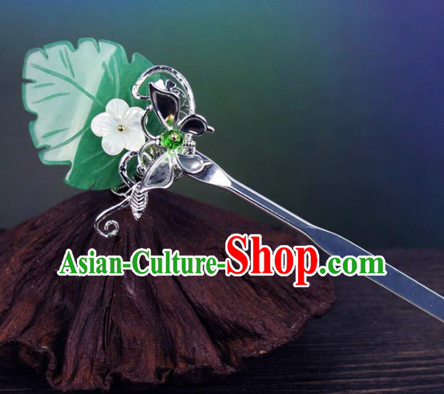 Chinese Ancient Handmade Hair Accessories Green Leaf Hair Clip Classical Hanfu Hairpins for Women