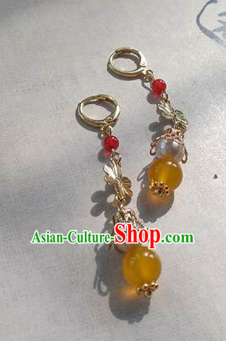 Chinese Ancient Handmade Accessories Hanfu Earrings Yellow Beads Tassel Eardrop for Women