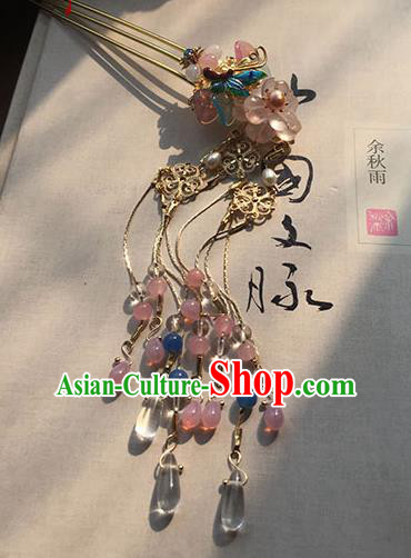 Chinese Handmade Ancient Hair Accessories Classical Hanfu Headwear Pink Beads Tassel Hairpins for Women