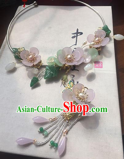 Chinese Ancient Handmade Accessories Hanfu Pink Flowers Necklace for Women