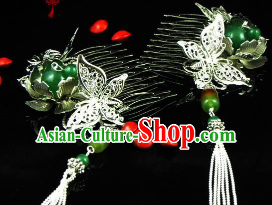 Chinese Handmade Ancient Butterfly Hairpins Hair Accessories Classical Hanfu Tassel Hair Combs for Women