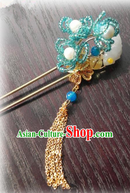 Chinese Handmade Ancient Blue Hairpins Hair Accessories Classical Hanfu Hair Clip for Women