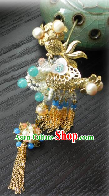 Chinese Handmade Ancient Goldfish Tassel Hairpins Hair Accessories Classical Hanfu Hair Clip for Women