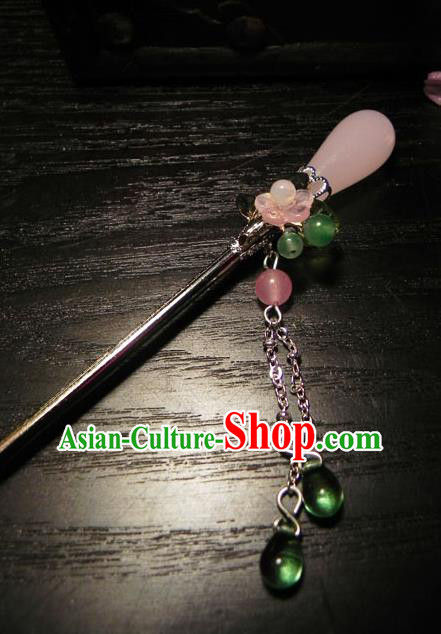 Chinese Handmade Ancient Hair Accessories Pink Crystal Hair Clip Classical Hanfu Hairpins for Women