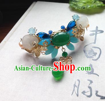 Chinese Handmade Ancient Hair Accessories Classical Hanfu Jadeite Butterfly Hair Stick Hairpins for Women