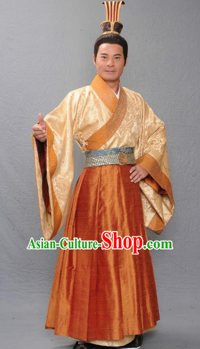 Chinese Ancient Warring States Period Qi Kingdom Royal Highness Xinyang Tian Xiaoshi Replica Costume for Men