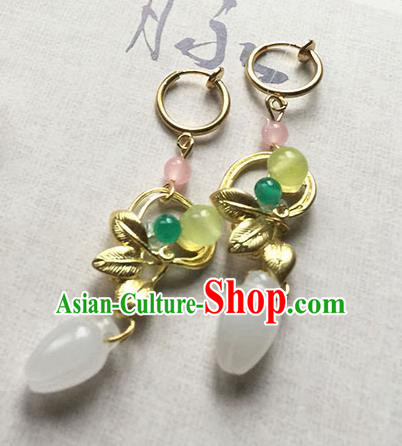 Chinese Handmade Ancient Accessories Jade Eardrop Hanfu Earrings for Women
