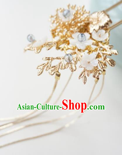Chinese Ancient Handmade Golden Flowers Hair Clip Hanfu Hairpins Hair Accessories for Women