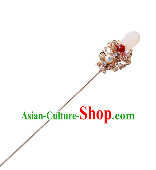 Chinese Ancient Handmade Hanfu Red Bead Hair Clip Hairpins Hair Accessories for Women