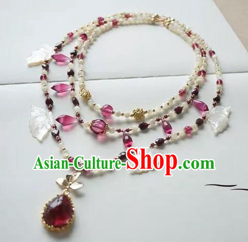 Chinese Handmade Ancient Jewelry Accessories Crystal Necklace Hanfu Shell Necklet for Women