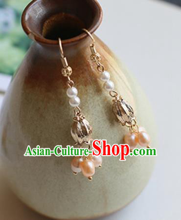 Chinese Ancient Handmade Pearls Eardrop Hanfu Earrings for Women