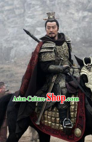 Traditional Chinese Ancient King of Western Chu State Xiang Yu Historical Costume Helmet and Armour for Men