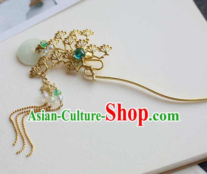 Chinese Ancient Hanfu Handmade Hairpins Tassel Step Shake Golden Pineburst Hair Clip Hair Accessories for Women