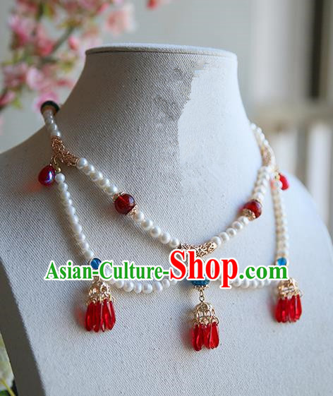 Ancient Chinese Handmade Hanfu Necklace Accessories Pearls Tassel Necklet for Women