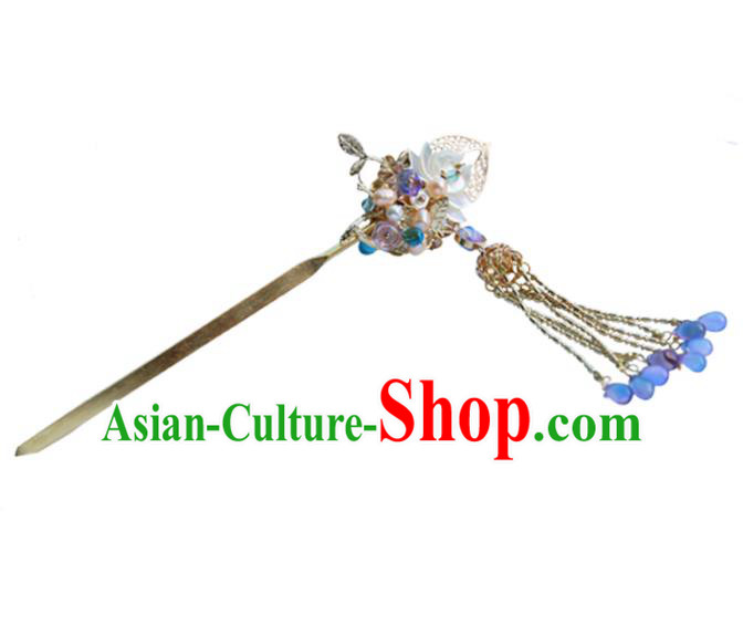 Chinese Ancient Hanfu Handmade Tassel Lotus Hairpins Step Shake Hair Accessories for Women