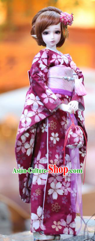 Traditional Asian Japan Costume Japanese Iromuji Kimono Purple Vibration Sleeve Kimono Clothing for Women