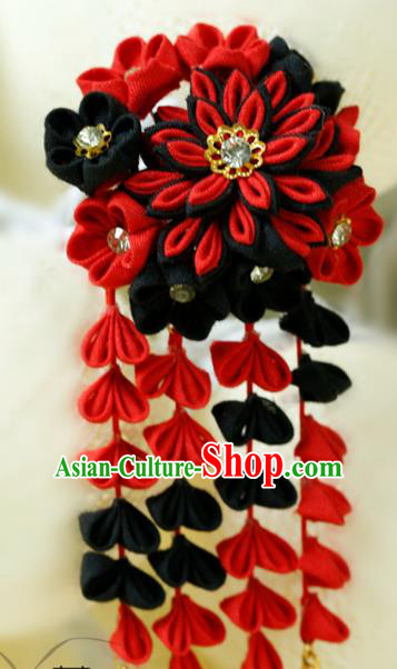 Traditional Asian Japan Hair Accessories Black Flowers Tassel Hairpins Japanese Fashion Apparel Kimono Headwear for Women