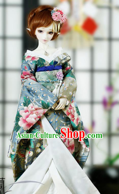 Traditional Asian Japan Costume Japanese Iromuji Kimono Green Vibration Sleeve Kimono Clothing for Women