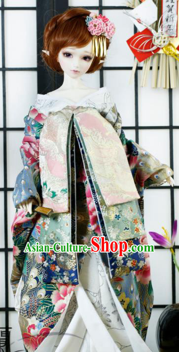Traditional Asian Japan Costume Japanese Iromuji Kimono Printing Peony Vibration Sleeve Kimono Clothing for Women