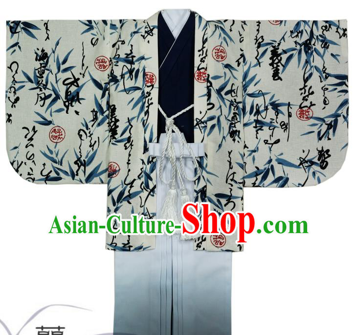 Traditional Asian Japan Costume Japanese Prince Kimono Haori Hakama Clothing for Men