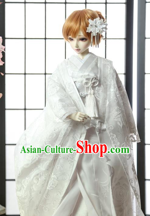 Traditional Asian Japan Costume Japanese Shiromuku Kimono Clothing White Vibration Sleeve Kimono for Women