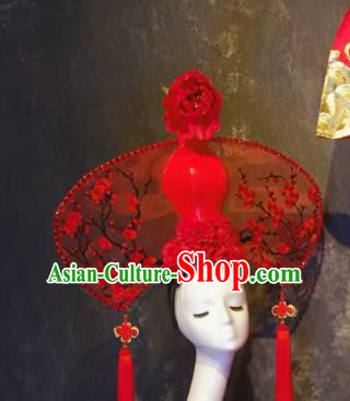 Top Grade China Ancient Hair Accessories Red Vase Palace Hair Crown Stage Performance Headdress for Women