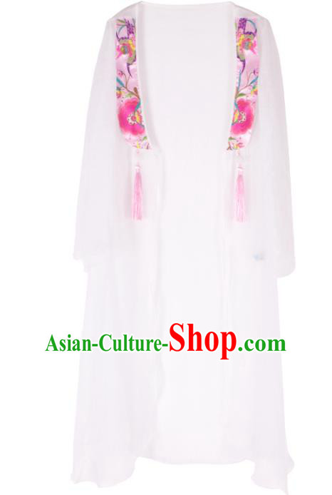 Traditional China National Costume Chinese Tang Suit Embroidered White Cardigan for Women