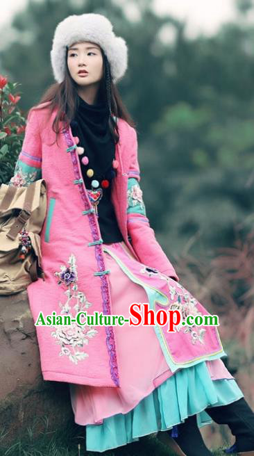 Traditional China National Costume Tang Suit Rosy Dust Coat Chinese Embroidered Coats for Women
