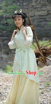 Traditional China Warring States Period Young Lady Replica Village Women Costume