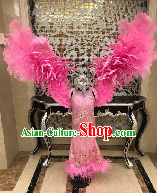Top Grade Children Stage Performance Costume Catwalks Pink Dress and Feather Wings for Kids