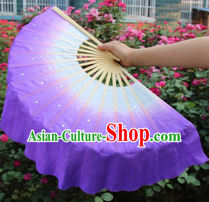 Top Grade Chinese Folk Dance Folding Fans Dance Fans Yangko Purple Silk Fans for Women