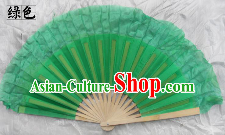 Top Grade Chinese Folk Dance Folding Fans Yangko Dance Green Silk Fan for Women