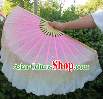 Top Grade Chinese Folk Dance Gradient Pink Folding Fans Yangko Dance Silk Ribbon Fan for Women