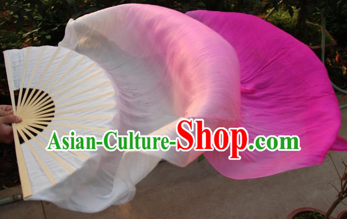 Chinese Handmade Folk Dance Folding Fans Yangko Dance Gradient Pink Silk Ribbon Fan for Women