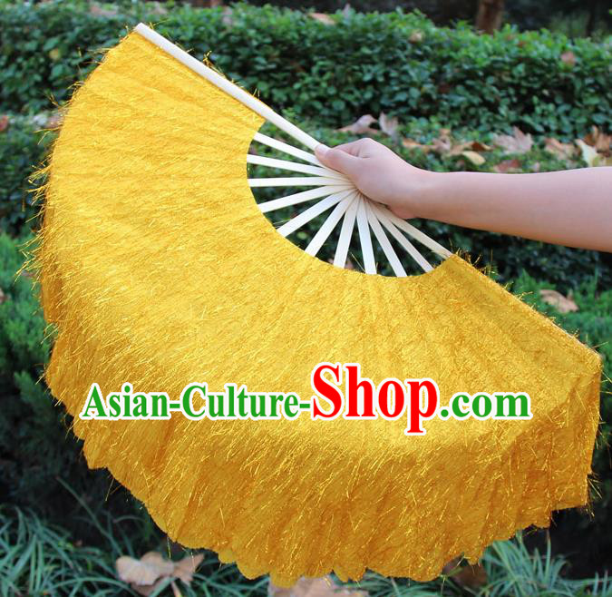 Chinese Handmade Folk Dance Yellow Folding Fans Yangko Dance Classical Dance Fans for Women