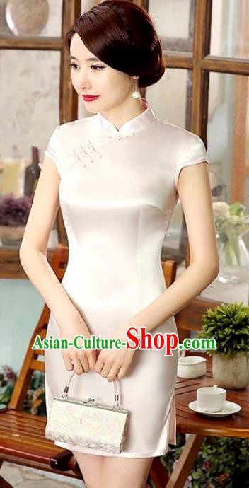 Chinese Traditional National Costume Elegant Cheongsam White Qipao Dress for Women