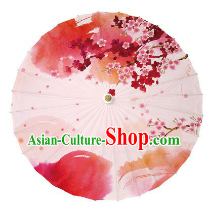 Chinese Handmade Pink Paper Umbrella Folk Dance Printing Peach Blossom Oil-paper Umbrella Yangko Umbrella