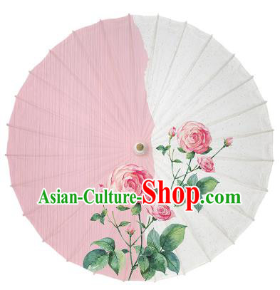 Chinese Handmade Paper Umbrella Folk Dance Painting Rose Oil-paper Umbrella Yangko Umbrella
