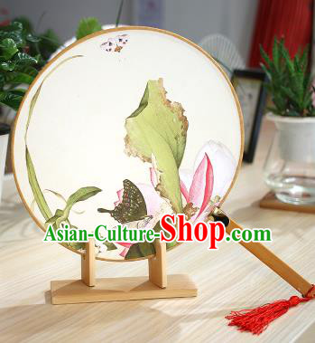 Chinese Traditional Round Fans Handmade Painting Lotus Leaf Circular Fan China Ancient Palace Fans