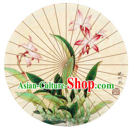 Chinese Traditional Craft Paper Umbrella Folk Dance Printing Orchid Oil-paper Umbrella Handmade Umbrella