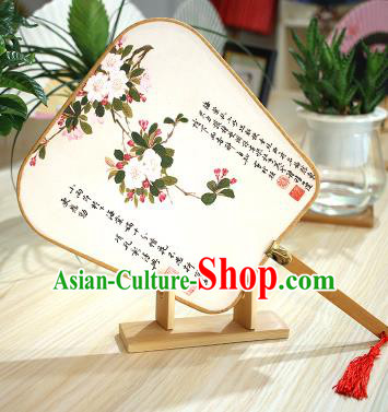 Chinese Traditional Printing Peach Blossom Fans Handmade Square Fan China Ancient Palace Dance Fans